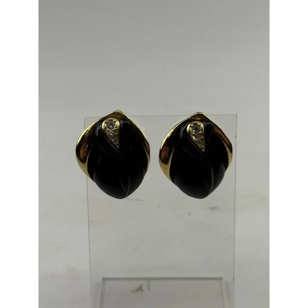 KJL Kenneth Jay Lane for Avon Black Tulip Flower Pierced Earrings Vintage - Picture 10 of 10